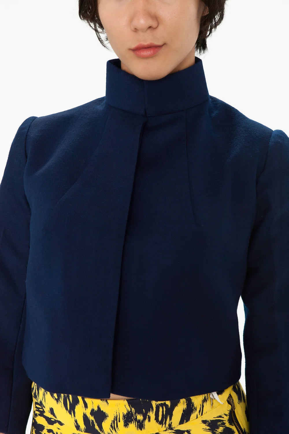 Cropped Navy Wool Jacket