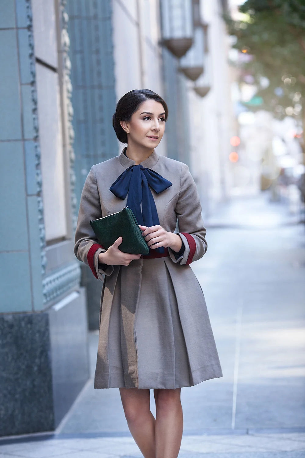 Grey wool pleated coat