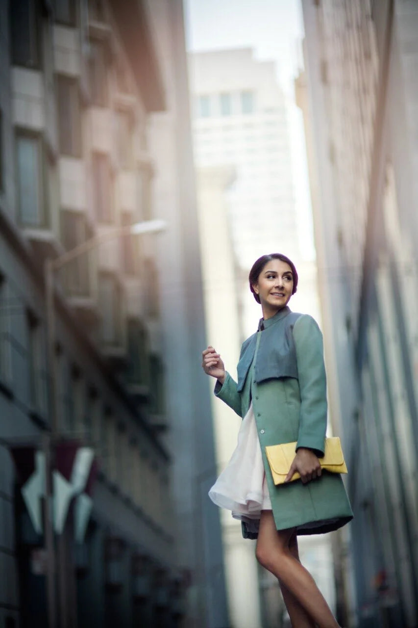 Mint Green Wool Coat with attached vest