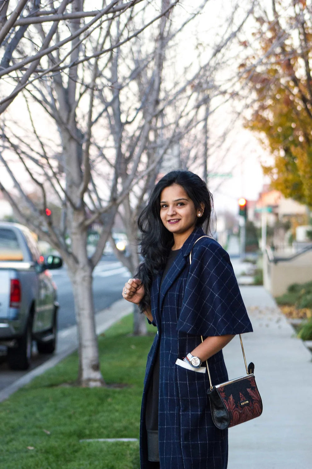 Navy plaid coat