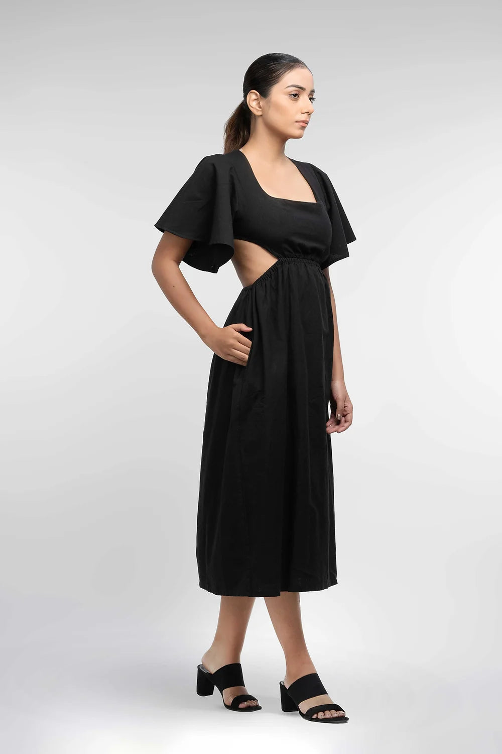 Shop Black Backless Dress for Women | Navya Open Back Dress A By Anubha Shop Black Backless Dress for Women | Navya Open Back Dress A By Anubha