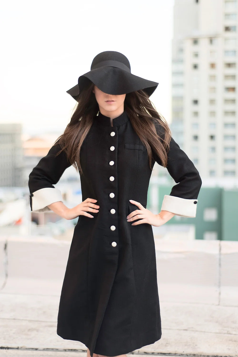 Black white khadi wool coat