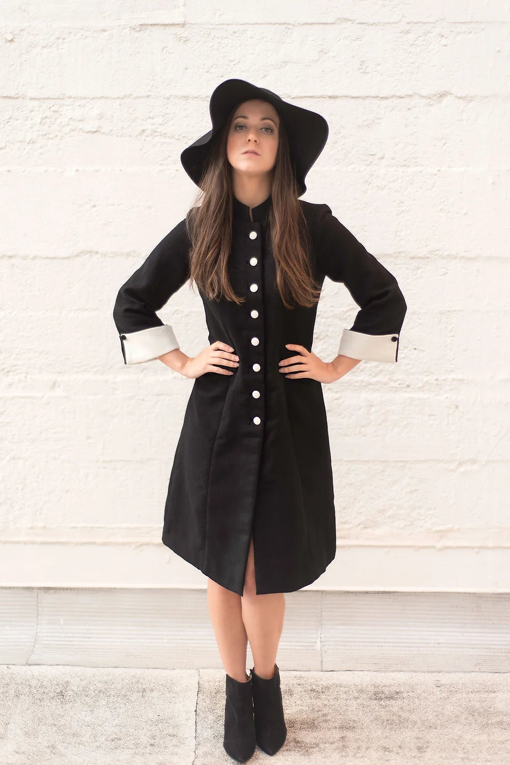 Black white khadi wool coat