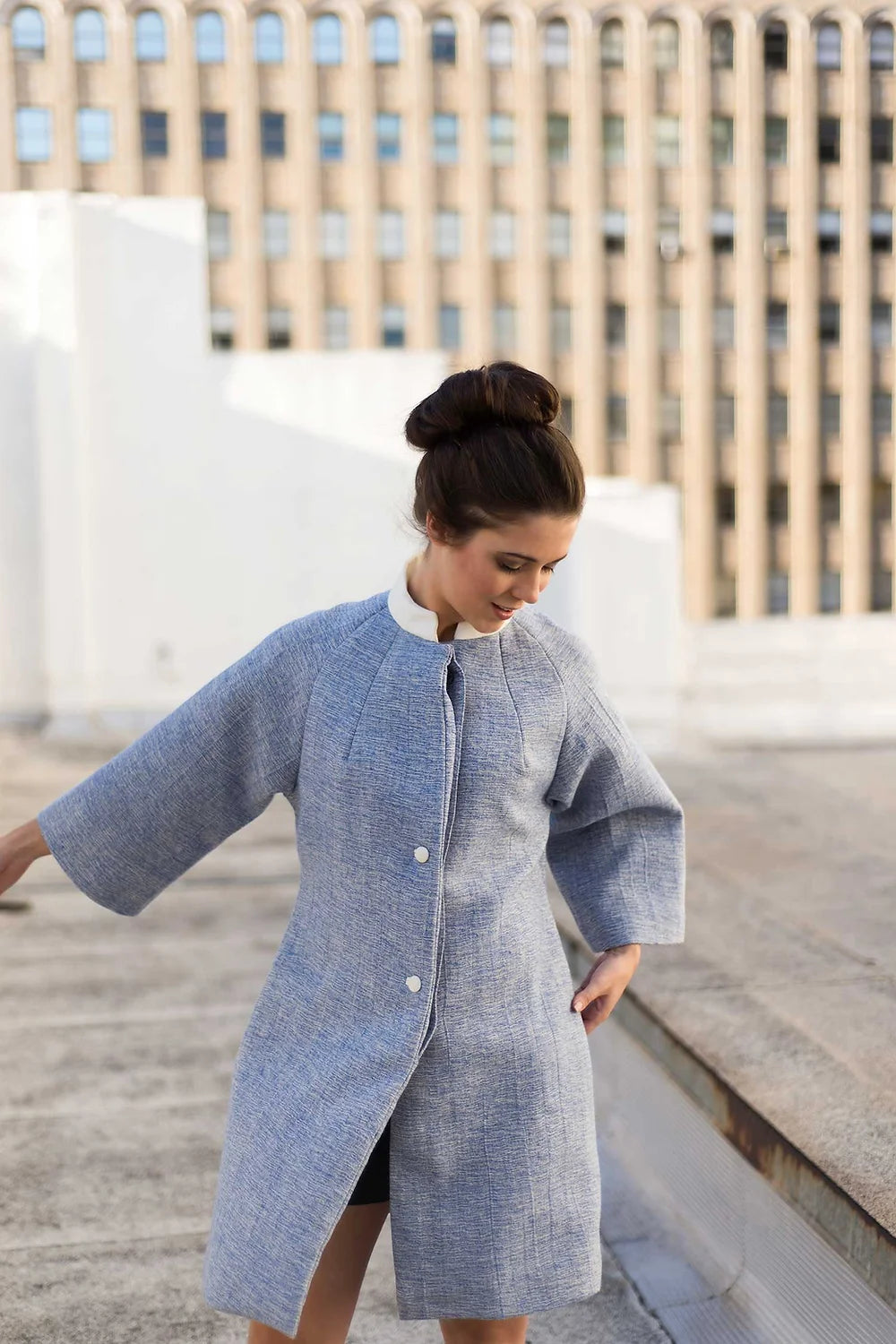 Blue tweed raglan coat