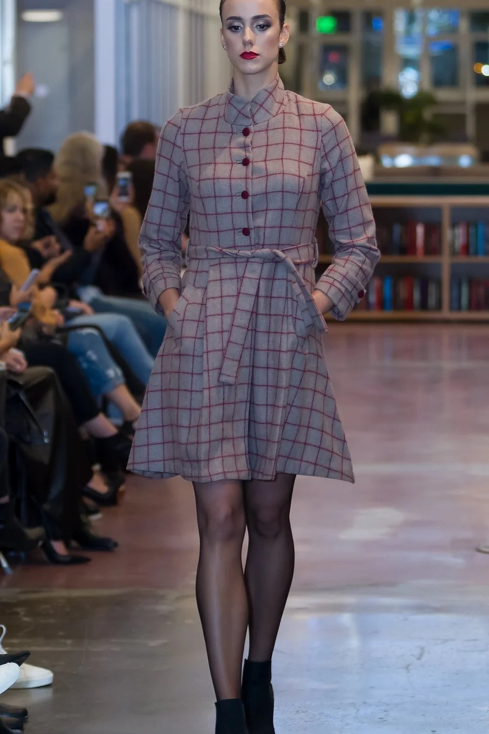 Brown Checkered Coat with belt