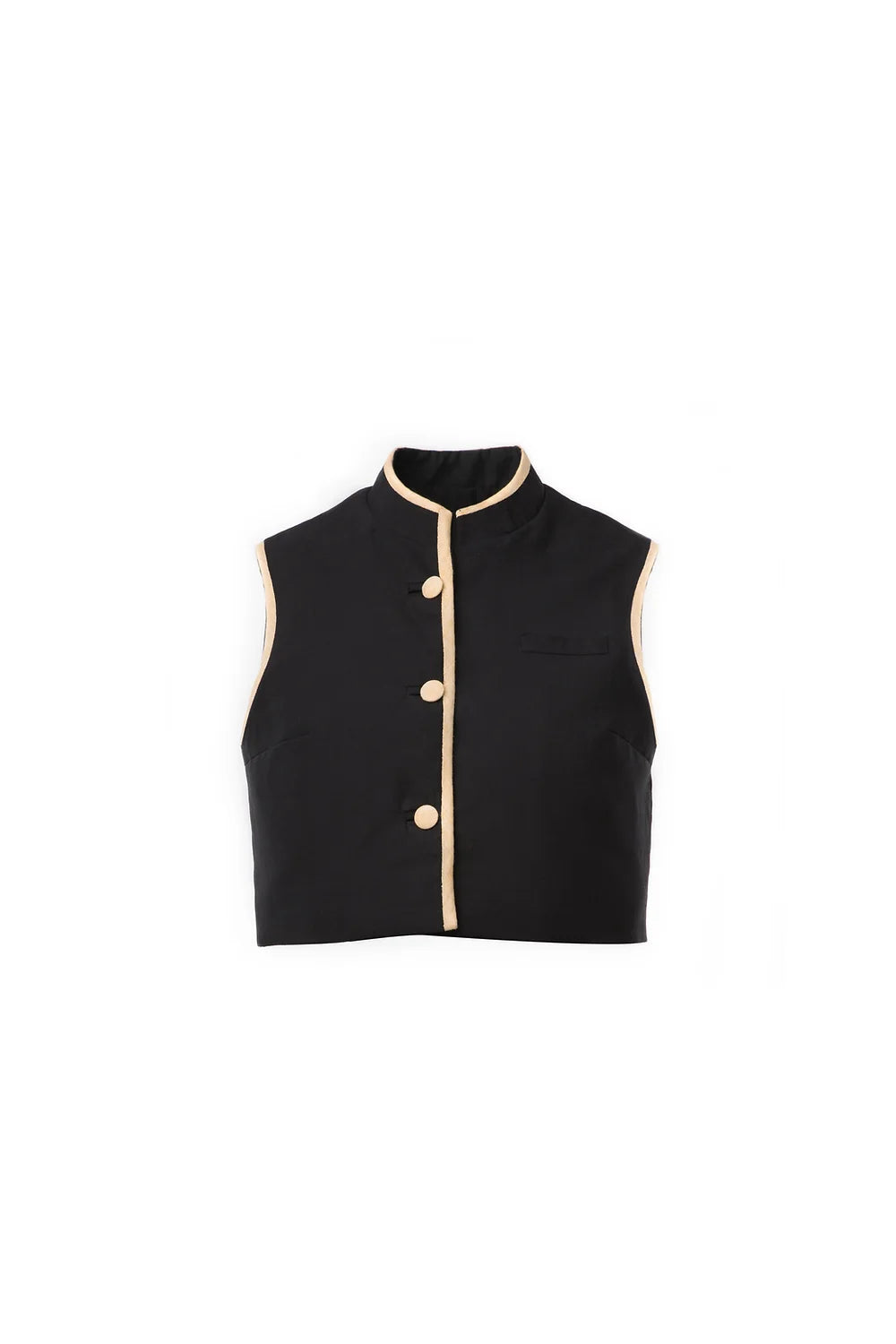 Coal Black Vest with Beige Piping