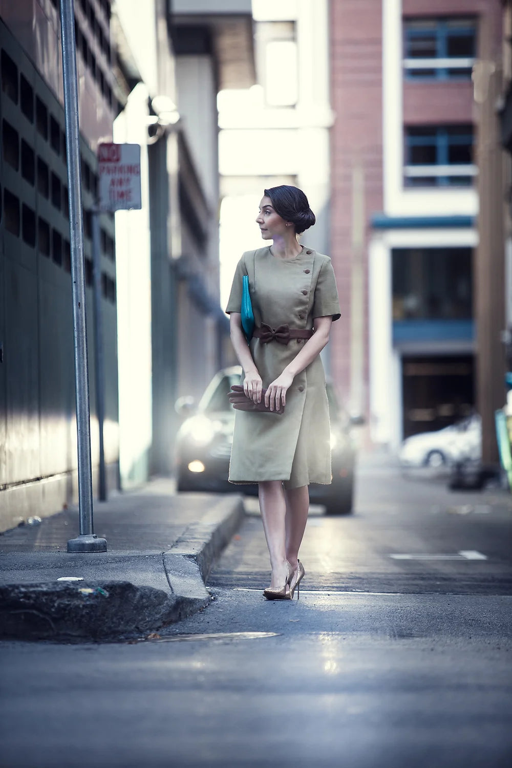 French Beige Coat with Bow Belt