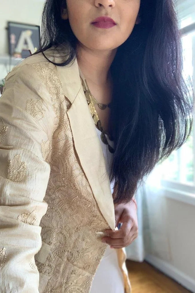 Gold hand embroidered Silk Blazer