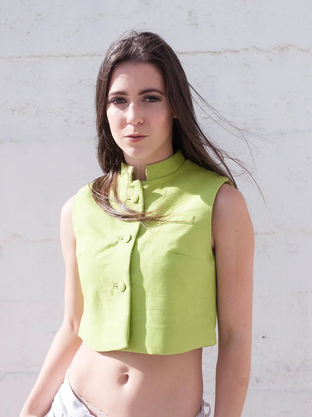 Lime Green Cropped cotton Vest