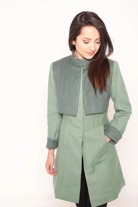 Mint Green Wool Coat with attached vest