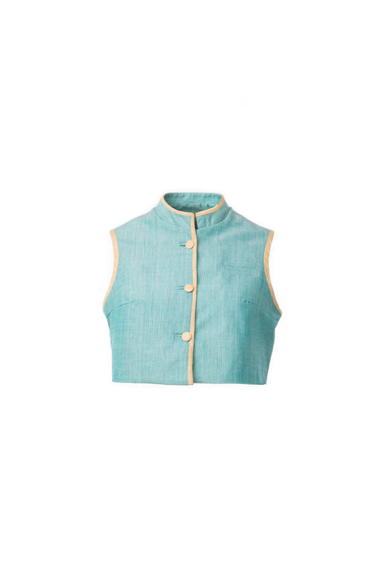 Pearl Aqua vest with Beige Piping