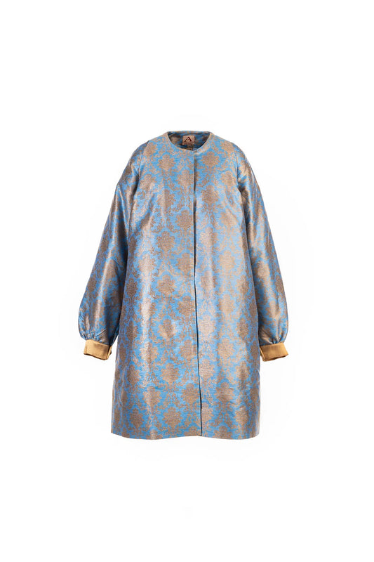 Sapphire blue oversized jacquard coat