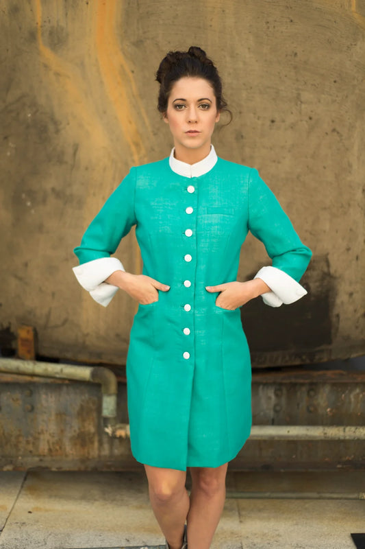 Sea Green Coat With White Collar