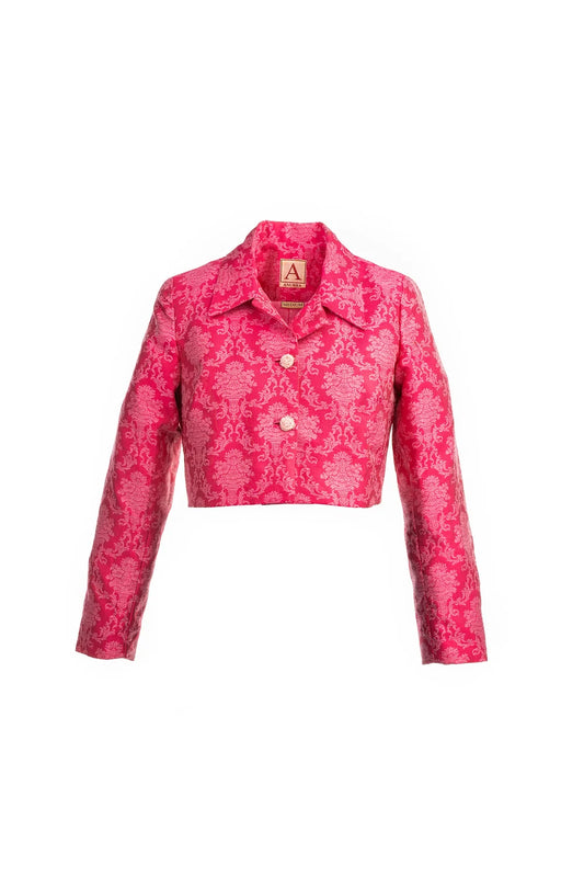 Vintage Pink Jacquard Crop Jacket